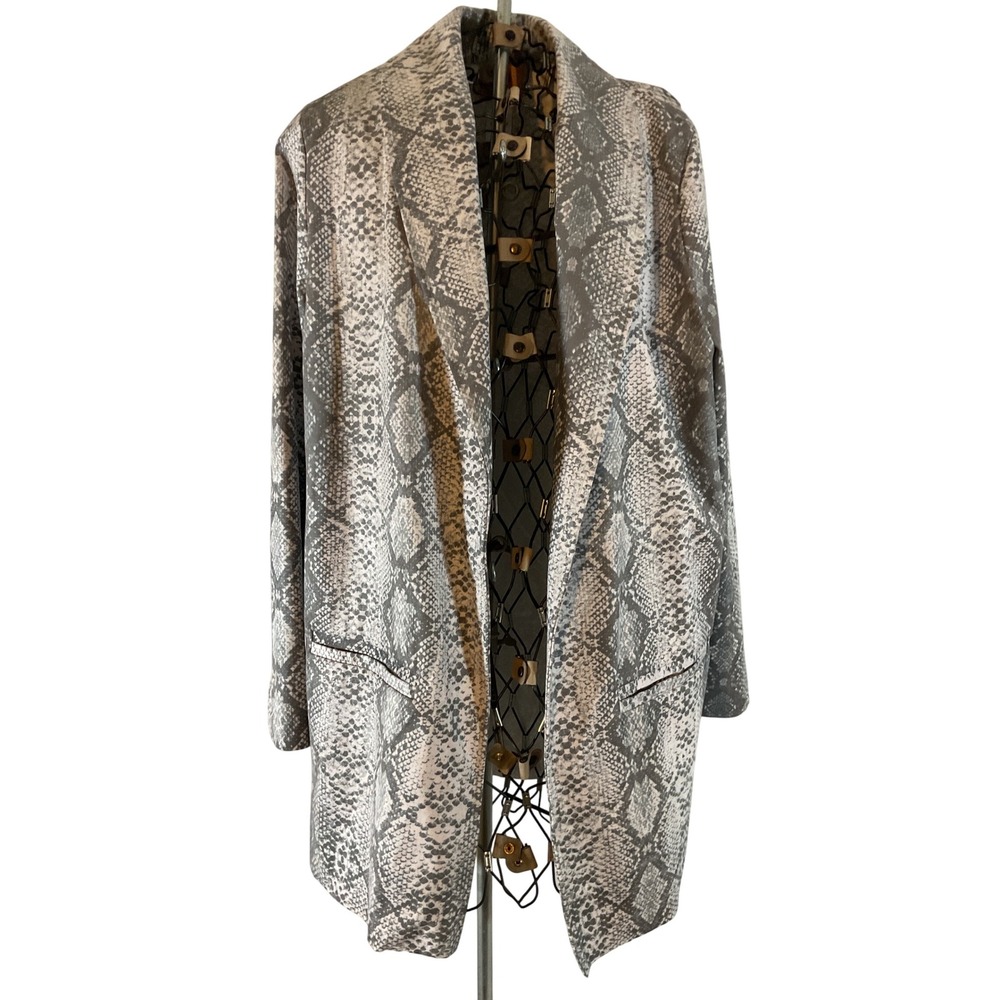 Ruby Rd. Snake Print Open Front Blazer Jacket Size S Gray White